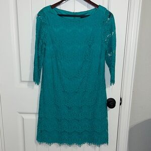 Jessica Howard Beautiful Lace Sheath Dress, Turquoise- Size 8